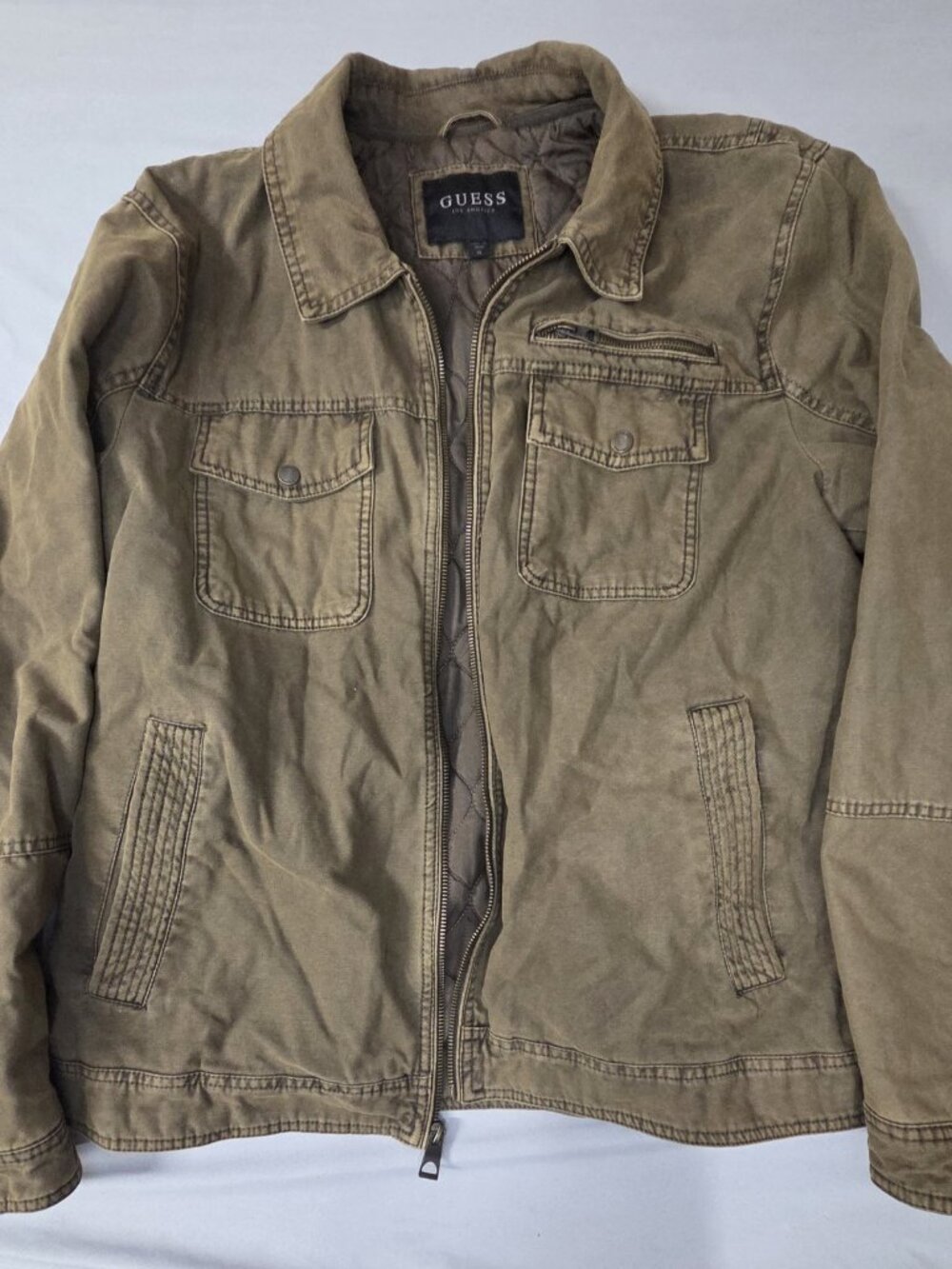Guess XL Olive Canvas Zip Field Jacket